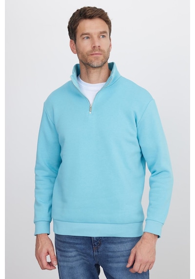 Tudors Unisex Relax Fit Rahat Kesim Pamuklu İçi Polarlı Yarım Fermuarlı Açık Mavi Dik Yaka Sweatshirt-35169 Cam Göbeği Tudors Unisex Relax Fit Rahat Kesim Pamuklu İçi Polarlı Yarım Fermuarlı Açık Mavi Dik Yaka Sweatshirt-35169 Cam Göbeği