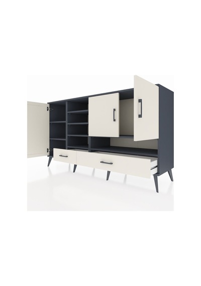 Kronos Konsol 8 Raflı 2 Çekmeceli 3 Kapaklı 176x59x99 Antrasit-ay Antrasit-aytaşı