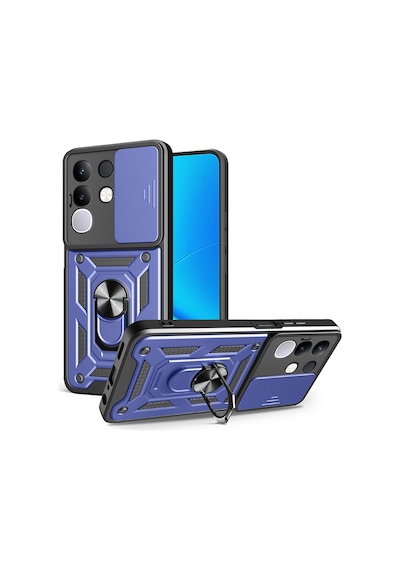 Vivo Y29 4g Kılıf Magnetik Standlı Kamera Korumalı Zore Sürgülü Vega Kapak Mavi