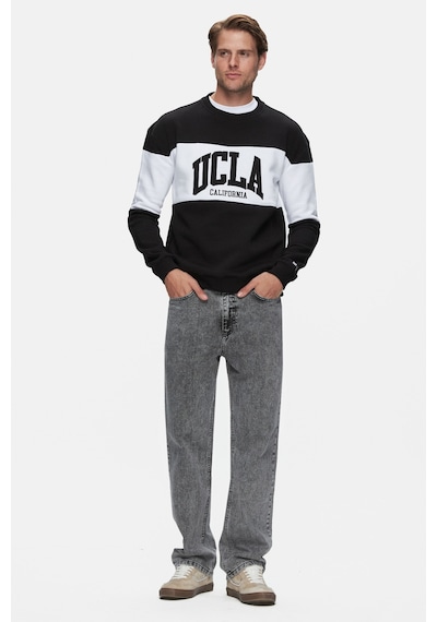Ucla Archer Siyah Bisiklet Yaka Nakışlı Loose Fit Erkek Sweatshirt Siyah