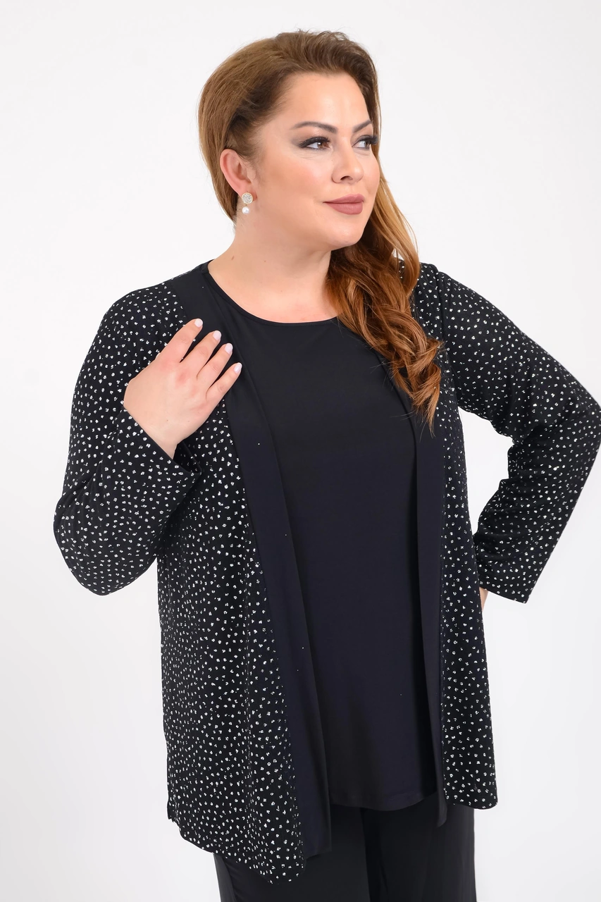 Lilas Xxl Büyük Beden Gümüş Renkli İkili Takım Abiye Bluz Gümüş