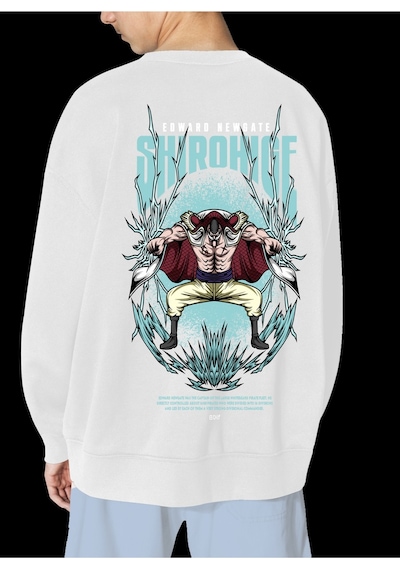 Unisex Beyaz Whitebird Baskılı Hoodie Oversize Kapşonsuz Sweatshirt Beyaz