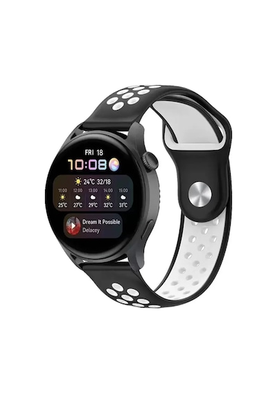 Newface Watch 22mm Spor Delikli Kordon - Siyah-beyaz