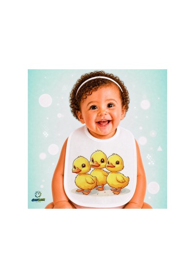 Sevimli Ördekler Keten Bebek Mama Önlüğü Yumuşak - Emici - Yıkanabilir - Özel Tasarım P173 Çok Renkli