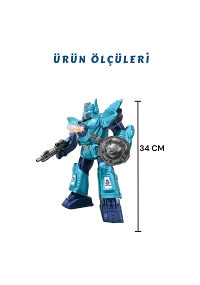 Işıklı Müzikli Savaşçı Robot 34 Cm Büyük Boy Oyuncak - Mavi/kırmızı