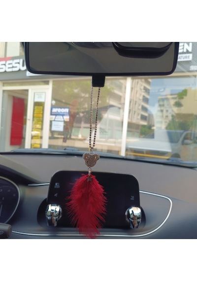 Pandalı Model Metal Yıldız Dikiz Ayna Süsü Kırmızı Tüylü
