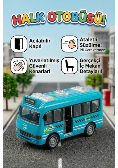 Minibüs Araba Oyuncak Otobüs - Kapıları Açılabilen Sürtmeli Pilsiz Güvenli Model