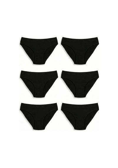 Hepsine Rakip 6lı Kadın Bikini Külot Pamuklu Renkli İç Çamaşırı Nefes Alan Doku Siyah