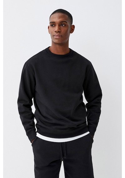 Erkek Bisiklet Yaka Rahat Kalıp 3 İplik İçi Polarlı Kalın Sweatshirt Spr25sw36 Siyah