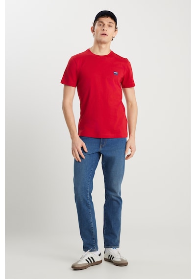 %100 Pamuk Regular Fit Normal Kesim Bisiklet Yaka Minimal Logo Kırmızı Tişört Scarlet Red