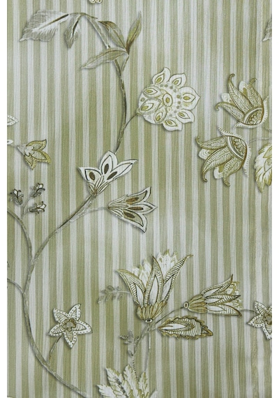 Sateen Çizgi Ve Çiçek Desenli Gömlek - Haki-137459