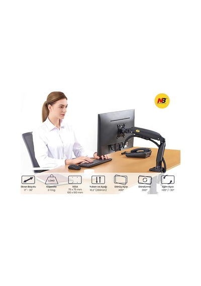 Omniax Nb-f80 Monitör Kolu, Gaz Yaylı Amortisör Sistemi, 17-30 İnç Uyumlu, 2-9 Kg Taşıma Kapasitesi, Masa Tipi Mo