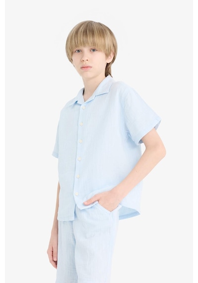 Defacto Erkek Çocuk Oversize Geniş Kalıp Polo Yaka Müslin Kısa Kollu Gömlek W3239a625hsbe174 Mavi