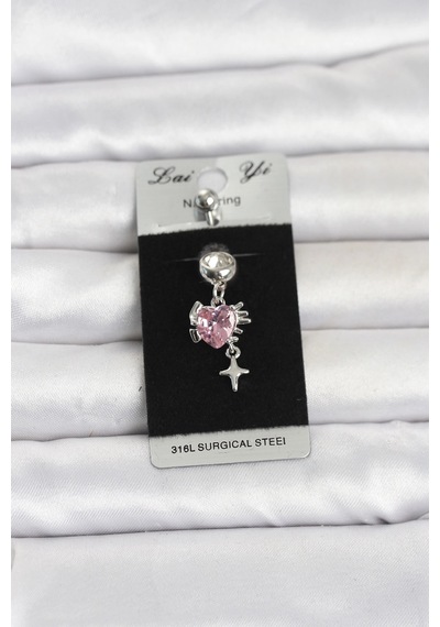 316l Cerrahi Çelik Pembe Zirkon Taşlı Model Göbek Piercing Çok Renkli