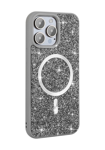 Apple Uyumlu iPhone 15 Pro Max Kılıf Pırlanta Tasarımlı M-safe Şarj Özellikli Zore Mozaik Silikon Kapak