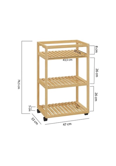 Digithome Bambu 3 Raflı Tekerlekli Sunum Servis Arabası Mutfak Rafı Sehpa Banyo Rafı Db-0029