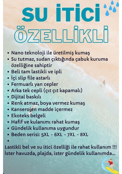 Miami Beach Haki Yeşil Büyük Beden Diz Altı Uzun Boy Basic Model Su İtici Özellikli Erkek Plaj Deniz Kapri Şort 001