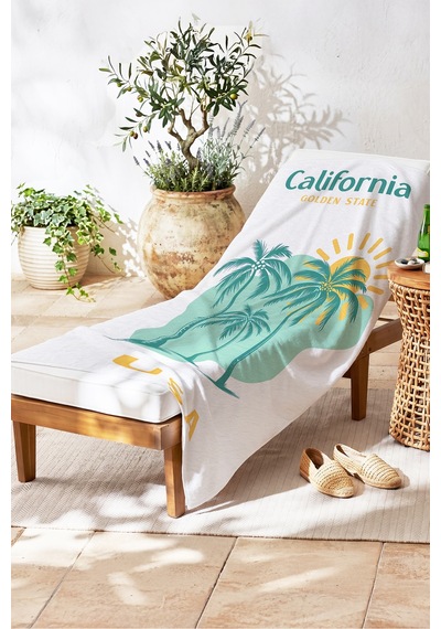 Tropikal Palmiye Güneş Temalı Plaj Havlusu - California Esintili Modern Beyaz Banyo Sahil Örtüsü Ayaz Melon