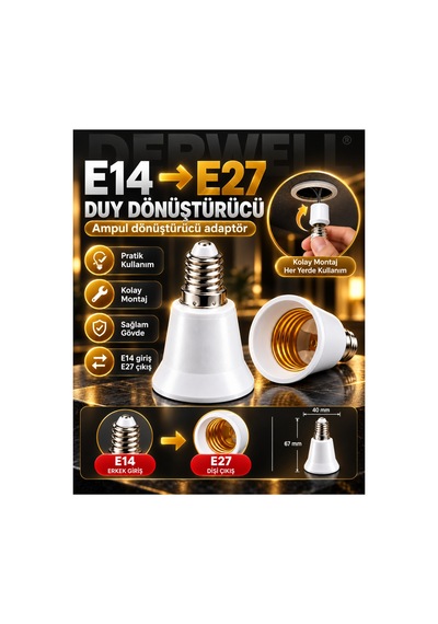 Tekli Paket E14ten E27ye Ampul Duy Çevirici Dönüştürücü Soket İnce Diş Erkek Giriş Kalın Diş Dişi Çıkış Tasarruflu Led Akıllı Ampul Pratik Avize Aparatı Sağlam Gövde Uyumlu Aydınlatma Çözümleri