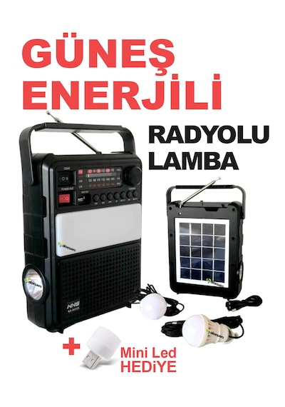 Aksesuarcı Güneş Enerjili Şarjlı Radyolu Ampullü Kamp Lambası Siyah
