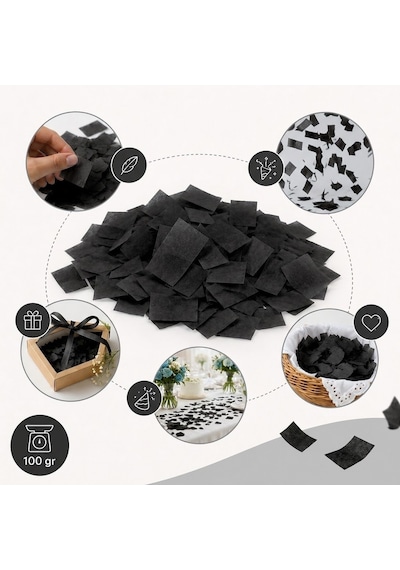 Siyah Konfeti Pelur 100 Gr, Parti, Düğün Süsü, Masa Süsleme Ve He Tüm Yaşlar