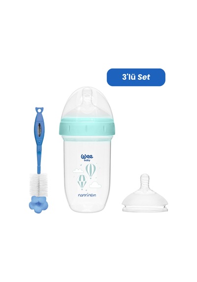 Wee Baby Nanninom Antikolik Geniş Ağızlı Biberon 250 Ml No:2 Biberon Emziği ve Temizleme Seti
