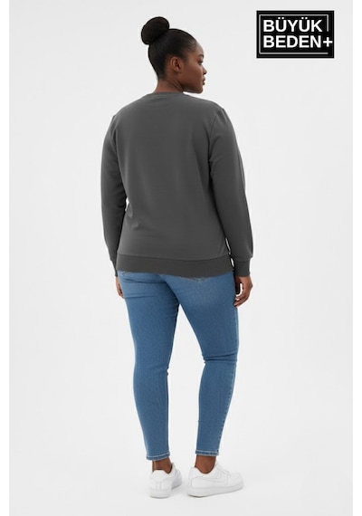 Süperlife Kadın Büyük Beden Yelken Baskılı Bisiklet Yaka İnce Sweatshirt Spr26bswk956-11 Füme Süperlife Kadın Büyük Beden Yelken Baskılı Bisiklet Yaka İnce Sweatshirt Spr26bswk956-11 Füme