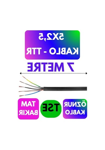 7 Metre Uzunluğunda Siyah Ttr Kablo, 5x2.5 Mm