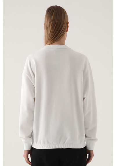 Yale Krem Baskılı Bisiklet Yaka Kadın Sweatshirt 5274-41118 Krem