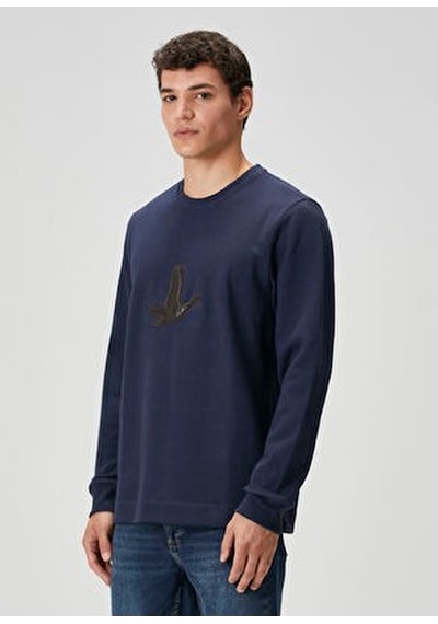 Beymen Club Lacivert Logo Detaylı Uzun Kollu T-shirt Lacivert