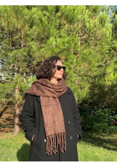 Yusan Tekstil Püsküllü Düz Renk Atkı-kışlık Yumuşak Dokulu Atkı Acı Kahverengi