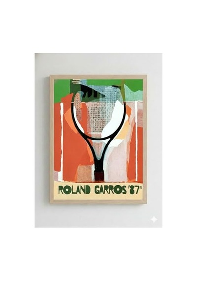 Tr Ahşap Çerçeveli Roland Garros '87 Poster Retro Tenis Temalı Kolaj Sanat Tablosu Ahşap Çerçeveli 21 X Diğer