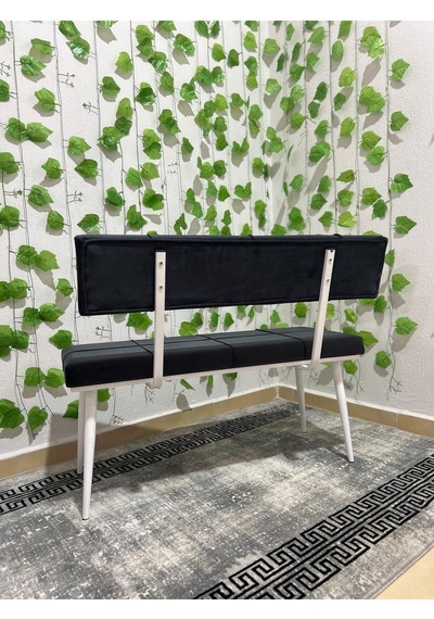 Özcan Metal Beyaz Metal Ayaklı Sırtlı Siyah Mutfak Salon Antre Yatak Odası Puf Bank Oturak Bench Lacivert