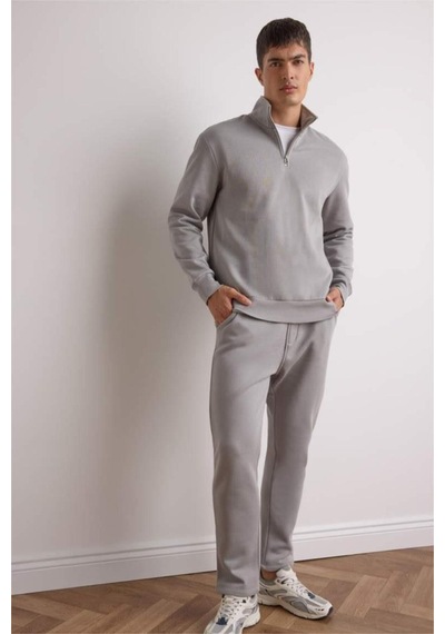 Defacto Regular Fit Dik Yaka Yarım Fermuarlı İçi Yumuşak Tüylü Basic Düz Sweatshirt X7405az25augr198 Gri