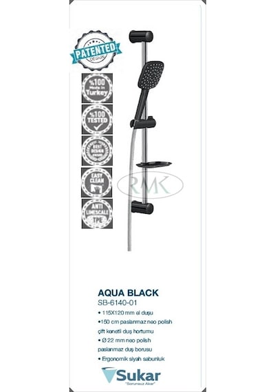Sukar Sürgülü Duş Seti Siyah Aqua Black Siyah