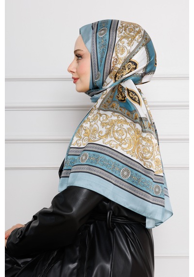 Sevitli Versace Desenli Hint İpeği Şal-mint Yeşili-4532