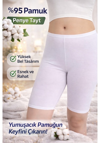 Rahat Kalıp Ağlı Beyaz Kısa Tayt