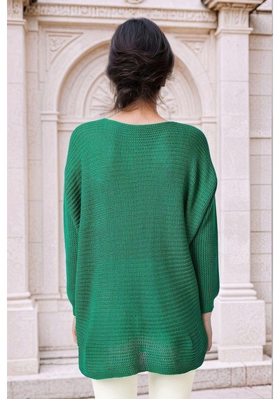 WeShaya Yeşil Yuvarlak Yaka, Oversize Kesim, Triko Yeşil