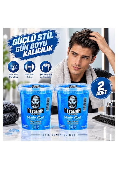Ottoman Kasırga Hair Gel Islak Sert Saç Jölesi 150 Ml Mavi Güçlü Tutuş Parlak Görünüm 2 Adet