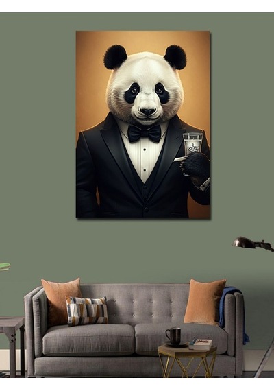 Kanvas Tablo Şık Panda Ve Rakı Kadehi 50cmx70cm