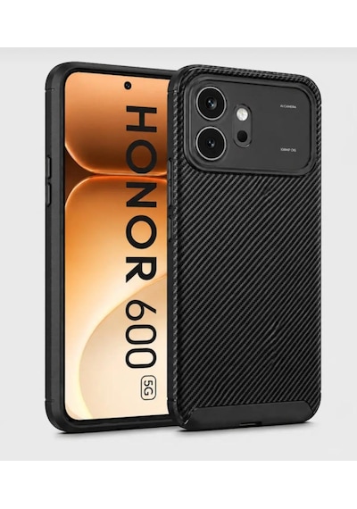 Honor 600 Kılıf Darbe Emici Karbon Fiber Darbeye Dayanıklı Silikon Parmak İzi Brakmayan Kapak Siyah