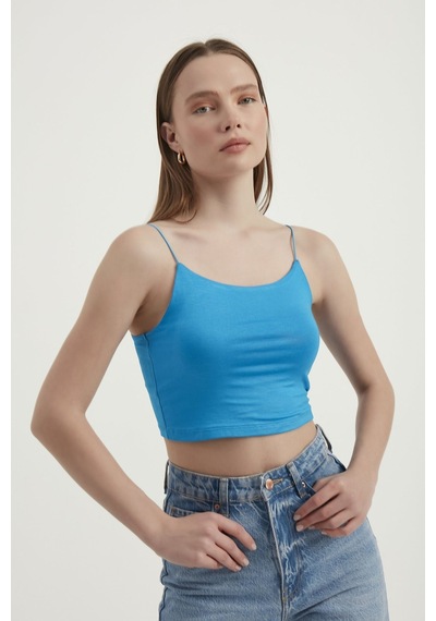 Hiccup Askılı Crop Basic Kısa Bluz Bebek Mavisi