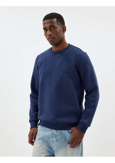 Koton Bisiklet Yaka Sweatshirt Uzun Kollu Şardonlu Lacivert 5wam70056mk Lacivert