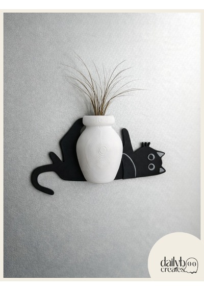 Kedi Bıyığı Toplayıcı Magnet-vazolu Buzdolabı Süs-2 Renkli Yatan Kedi Bıyığı Biriktirme Magnet Siyah