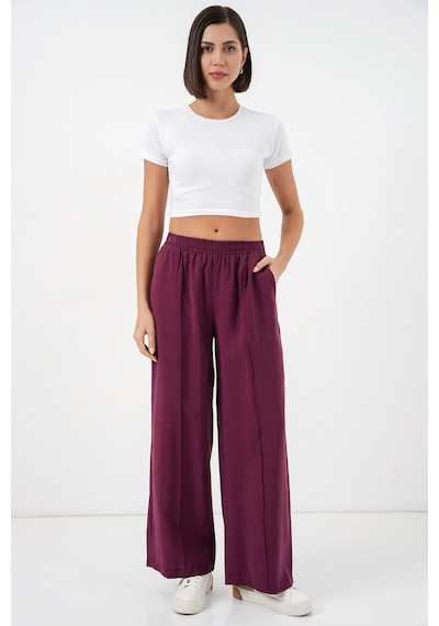 Bigdart Kadın Beli Lastikli Bol Paça Pantolon 30087 - Bordo