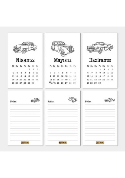Klasik Arabalar Haftalık Planlamalı 2027 Masa Takvimi Kırmızı