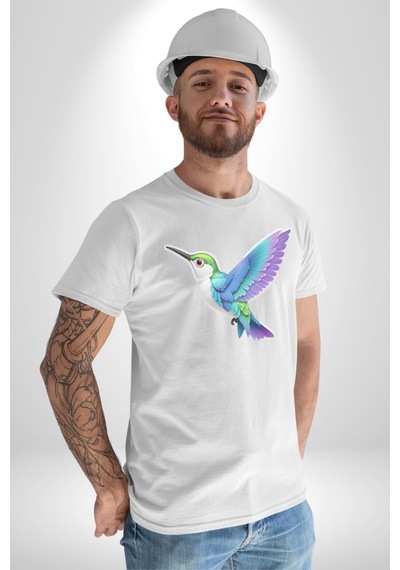 Sinek Kuşu Renkli Unisex Unisex Beyaz Organik Baskılı T-shirt Penye Yüksek Kalite Beyaz