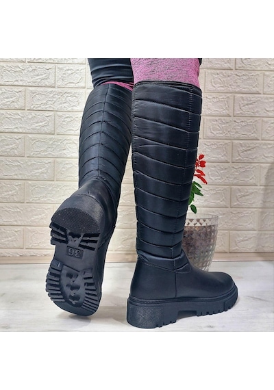M.p 2752 Siyah Fermuarlı İçi Kürklü 46cm Paraşüt Bayan Çizme 001