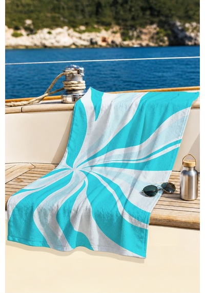 Modern Soyut Turkuaz Beyaz Plaj Havlusu - Minimalist Spiral Marine Hızlı Kuruyan Mikrofiber Havlu Dumanlı Rüyası