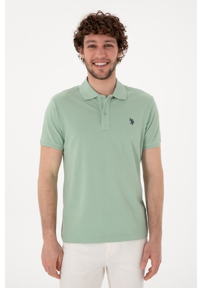 U.S. Polo Assn. Erkek Slim Fit Polo Yaka Su Yeşili Basic Tişört 50297984-VR048